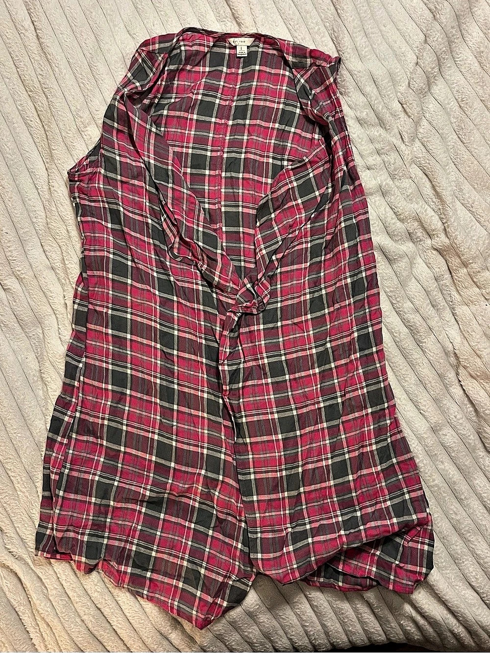 Cato Plaid Sleeveless Drape-front Pink/Grey Vest